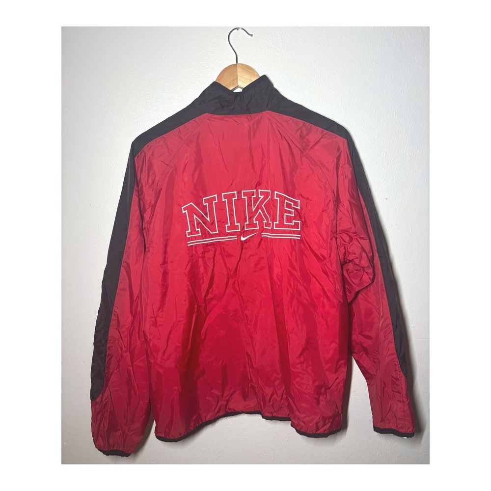 Vintage Nike Red Black‎ Spellout Logo Windbreaker Jacket Mens Medium S9 SCI